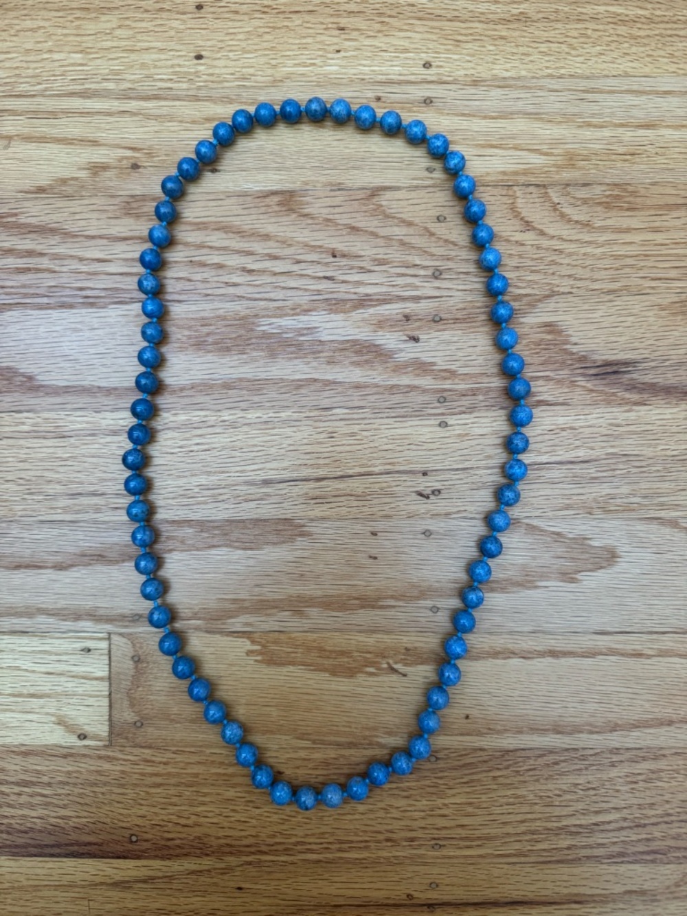 Vintage Blue Speckled Stone Bead Strand Necklace 30"
